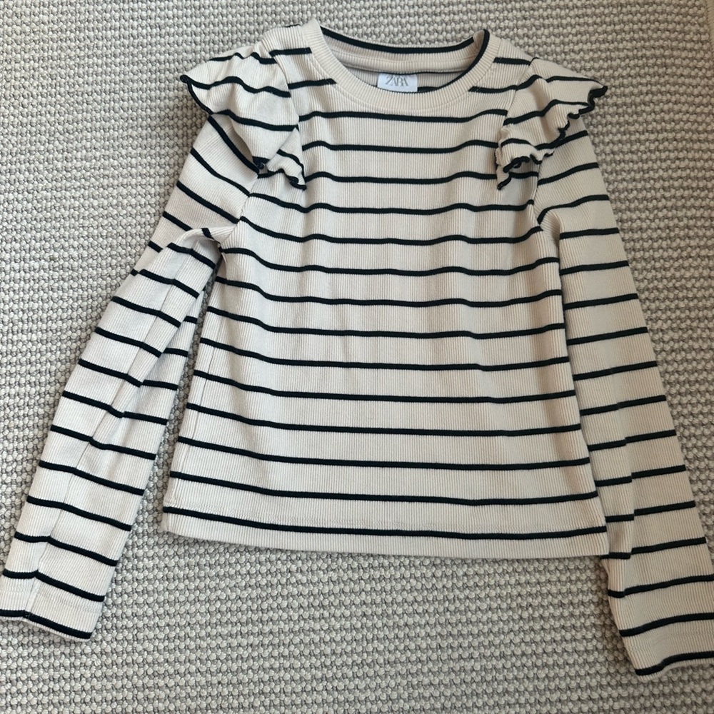 Zara Kids Ruffle Sleeve Ribbed Long Sleeve